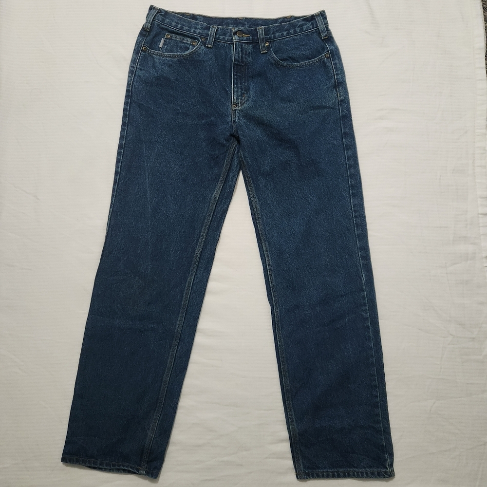 Mens Carhartt B460 - Straight Leg Relaxed Fit Blue Work Jean 36x32
